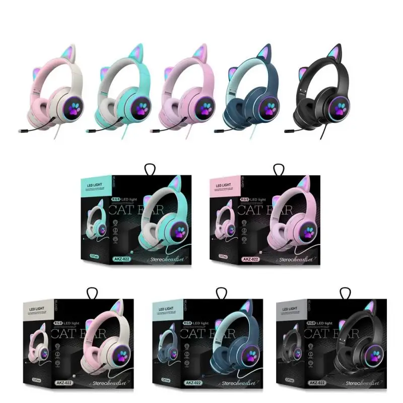 Cat Ear Gaming Headphone Led Light Girl Gamer Cuffie Cablate Gioco Stereo Cat Auricolare Pc Auricolare Con Microfono Per Tablet Ps5 Fifa