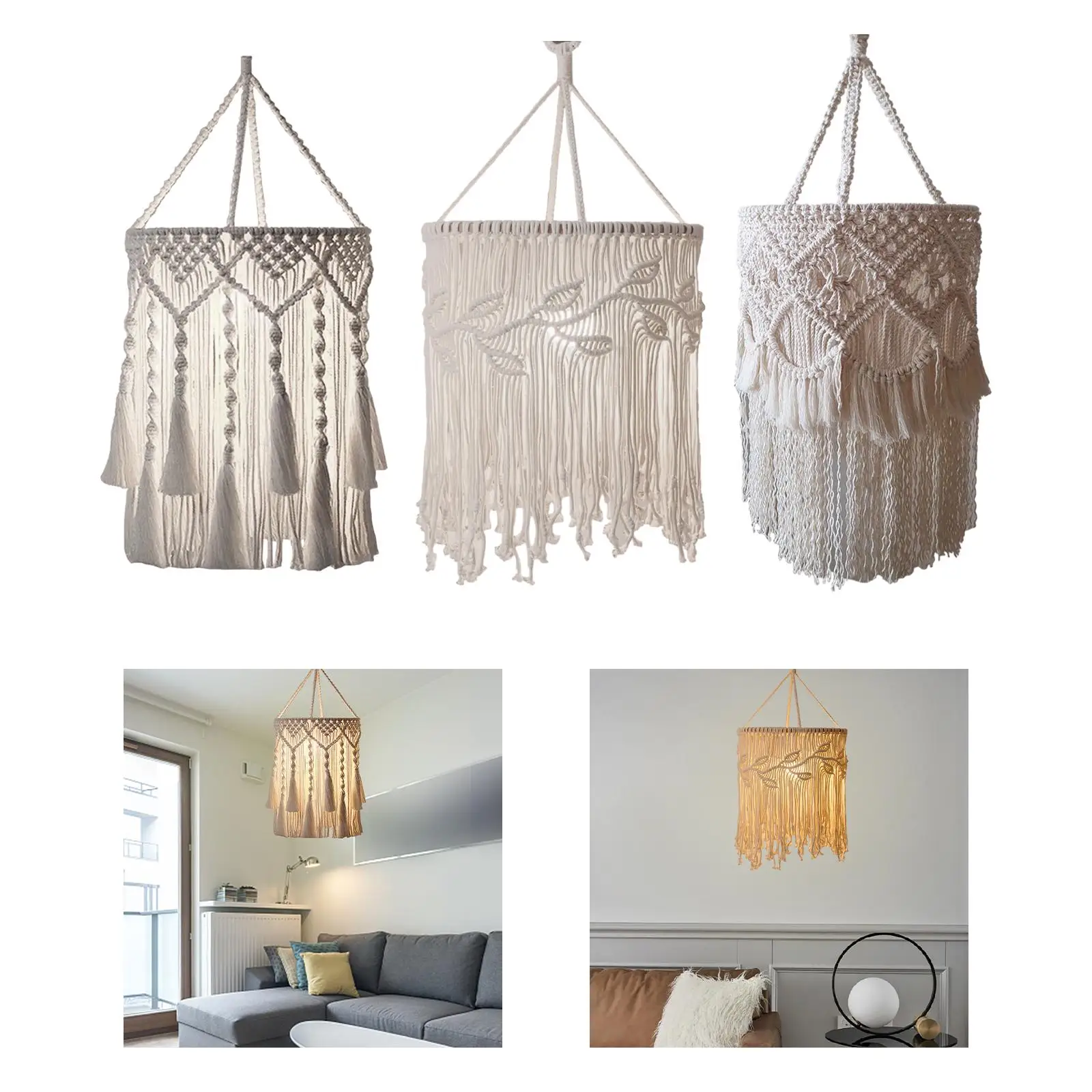 Bohemian Hanging Pendant Light Cover Macrame Lampshade Light Cover Ceiling Lamp