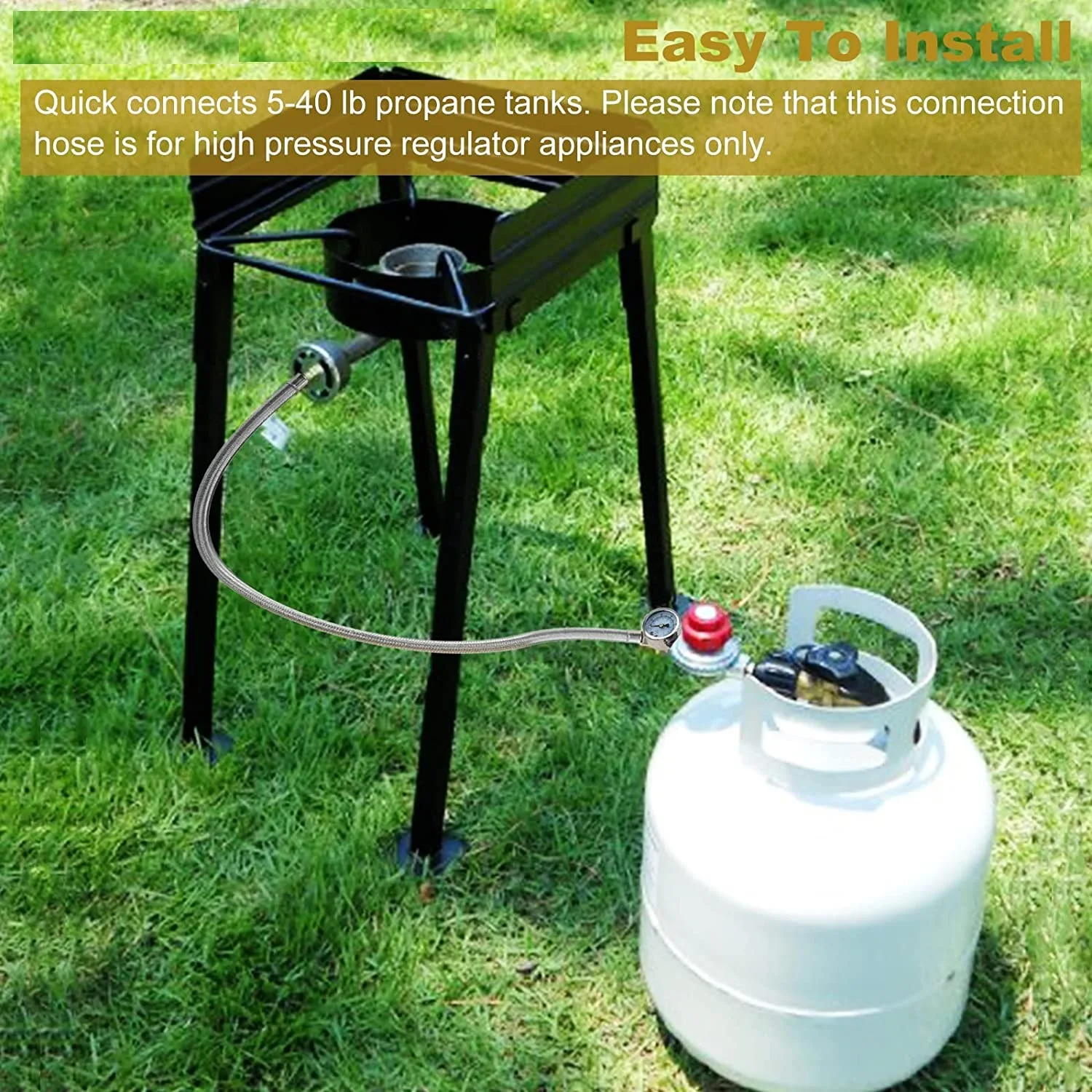 QCC1 0-30PSI Adjustable High Pressure Propane Regulator Hose 12Feet + PSI Gauge Grill 3/8