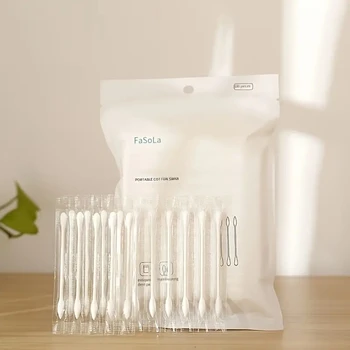 개별 포장 면봉, 깨끗한 위생 여행, 휴대용 양면 종이 스틱, 일회용 화장품, 흰색, 100 개