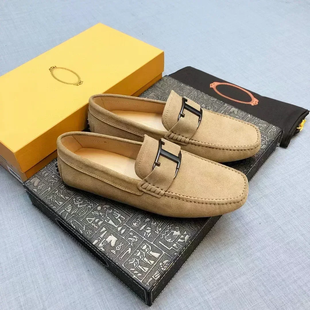 European and American style spring and summer bean shoes genuine leather flat bottomed casual shoes walking lazy men's shoes