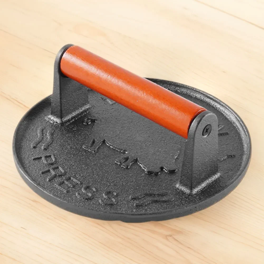 Cast Iron Burger Press Heavy-Duty Patty Maker Wooden Handle Burger Meat Press Mold 7.09 in Anti Scald for Griddle Grills