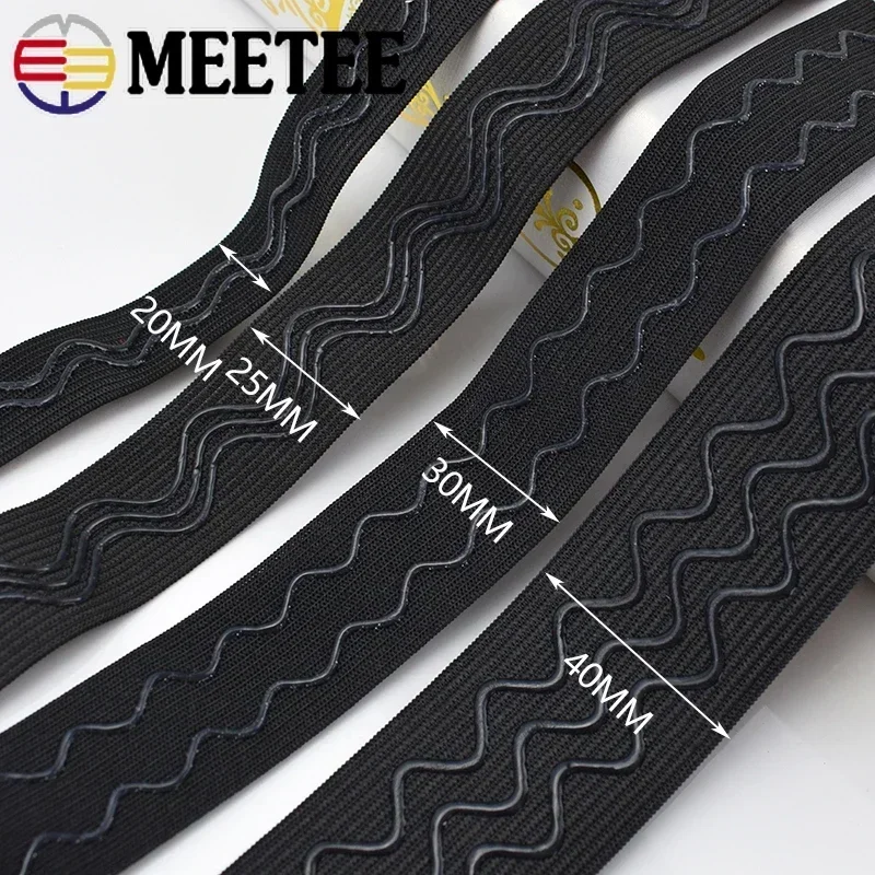 Meetee 2/5/10 미터 탄성 밴드 20-50mm 비 슬립 웨빙 벨트 의류 웨이브 실리콘 리본 DIY 의류 바느질 액세서리