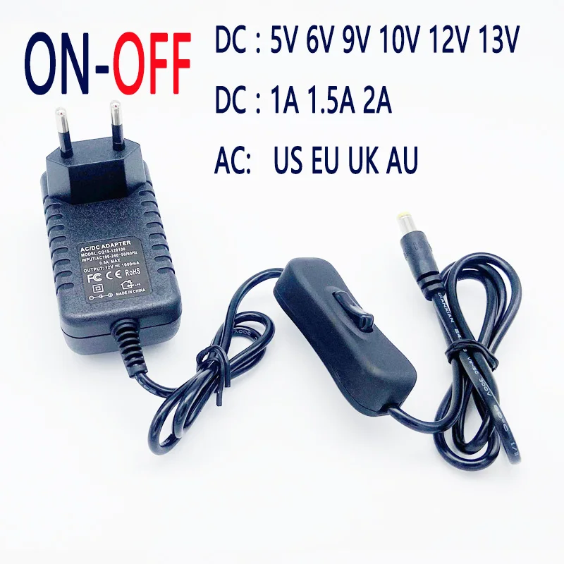 Fonte de Alimentação Regulada ac 110v 220v Alimentação de Comutação Supply1a 1.5a 2a Adaptador de Alimentação Led com Botão de Interruptor dc 5v 6v 10v 12 13v