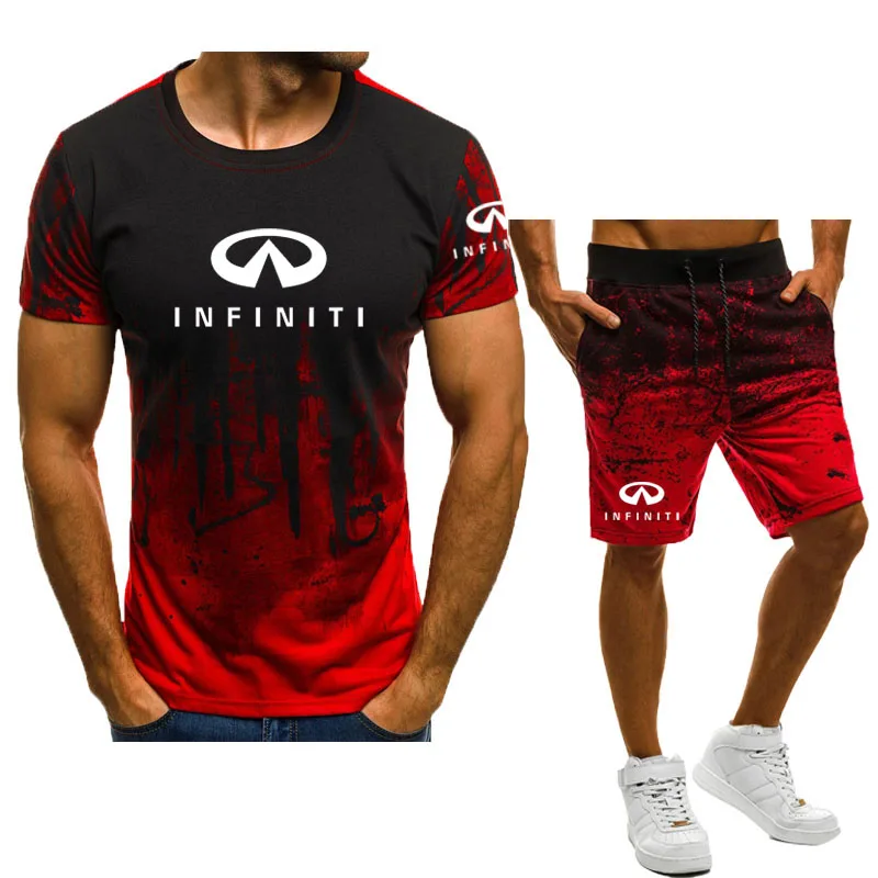 

Breathable Comfortable Sweatproof Men's Suit (T-shirt + shorts) Infiniti car logo print Summer Fashion High Quality T-Shirt set