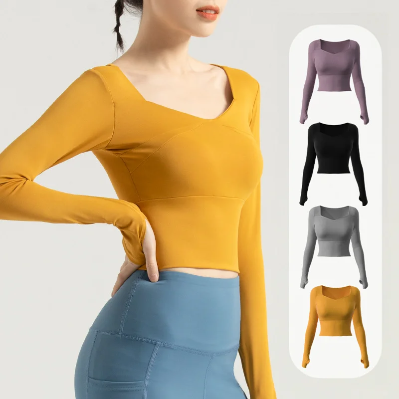 

Women's Long Sleeve Fitness Tops,Tight Navel Exposed，With Finger-cot ,Display Curve，Moisture-wicking,Yoga，Fitness,Sweatshirts