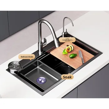 อ่างล้างผักสแตนเลส 304 อ่างล้างจานครัวหนาพิเศษสำหรับใช้ในครัวเรือน 1