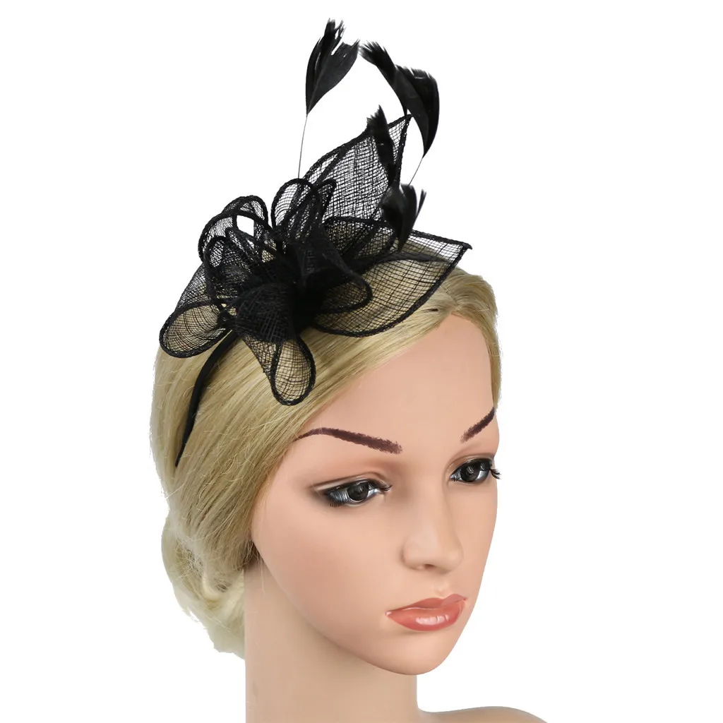 Women'S Elegant Hat Accessories Strap Flower Feather Ribbon Party Hat Hair Clip Fascinator Hat Cocktail Headband Accessory 1