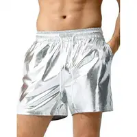 Sparkling Men Shorts Bright Color Shiny Shorts Elastic Waist Adjustable Drawstring Wide Leg Shorts Beach Casual Short Pants 2