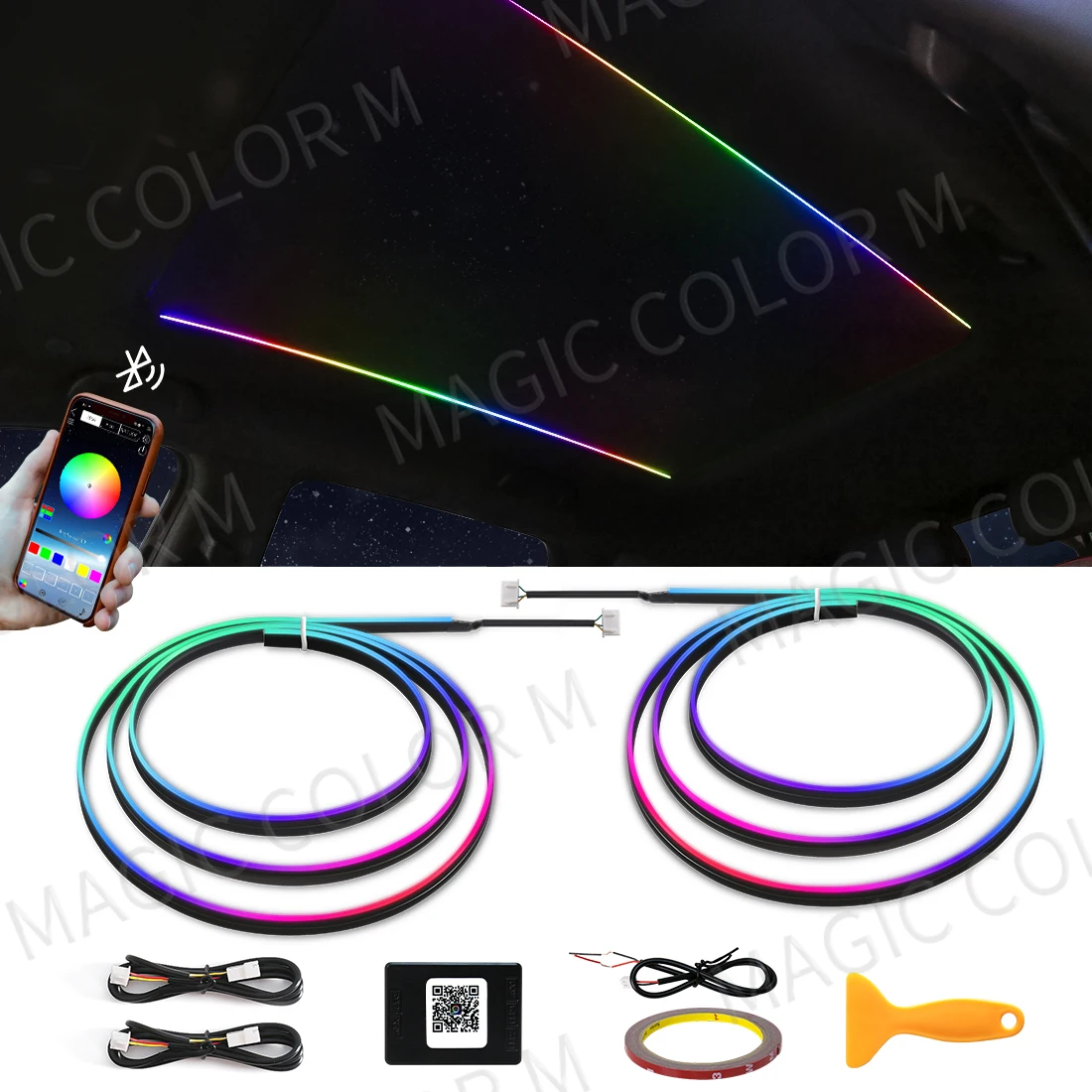 140Cm 55.12 "Auto Tetto Apribile Luci Ambientali Led Lucernario Symphony Rgb Interni Strisce Acriliche Decorazione Atmosfera Lampada Controllo App