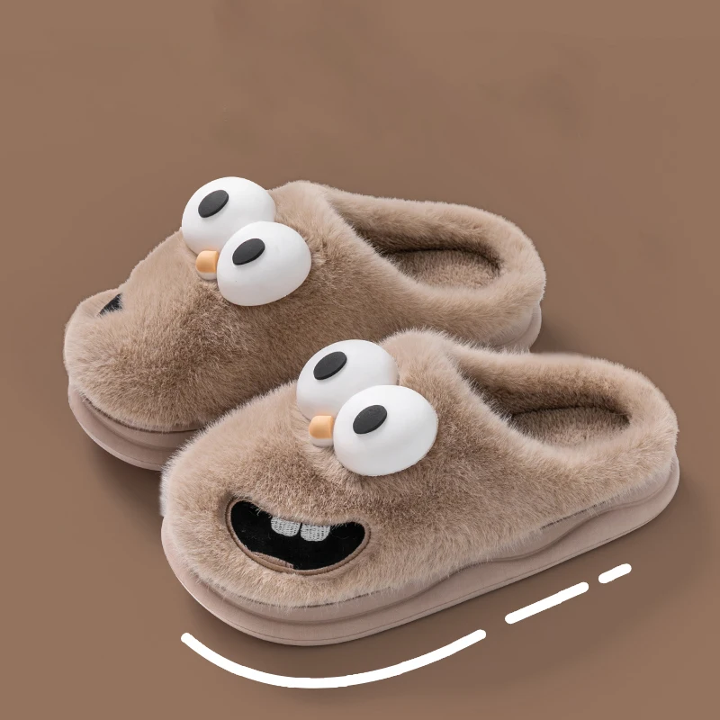 Funny Cartoon Dog Cotton Slippers Women Indoor Non Slip Soft Sole Home Fur Slippers Woman Platform Plus Size Warm Plush Sides