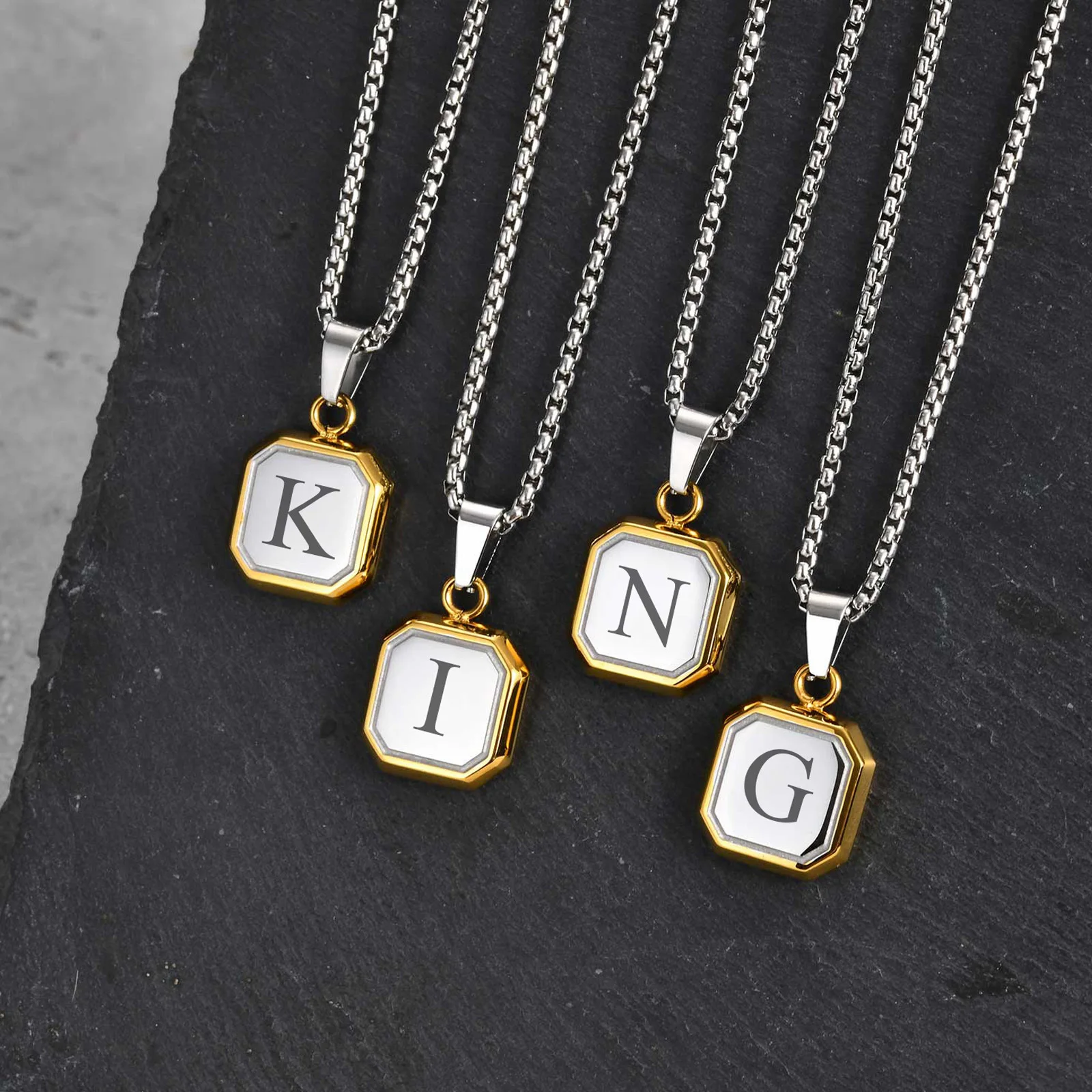 Stylish Alphabet Necklace for Men Boys,Waterproof Stainless Steel A-Z 26 Leters Collars,Name Initial Jewelry Gift