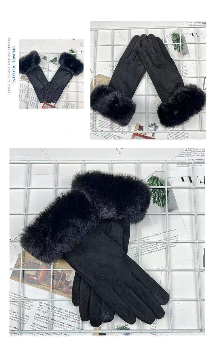 Winter Women Keep Warm Plus Velvet Touch Screen Thicken Plush Wrist Suede Gloves Solid Simple Elegant Soft Drive Cycling