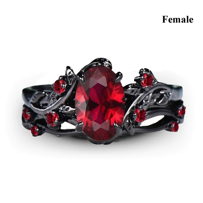 Charm Couple Rings Romantic Women Red Rhinestones Set