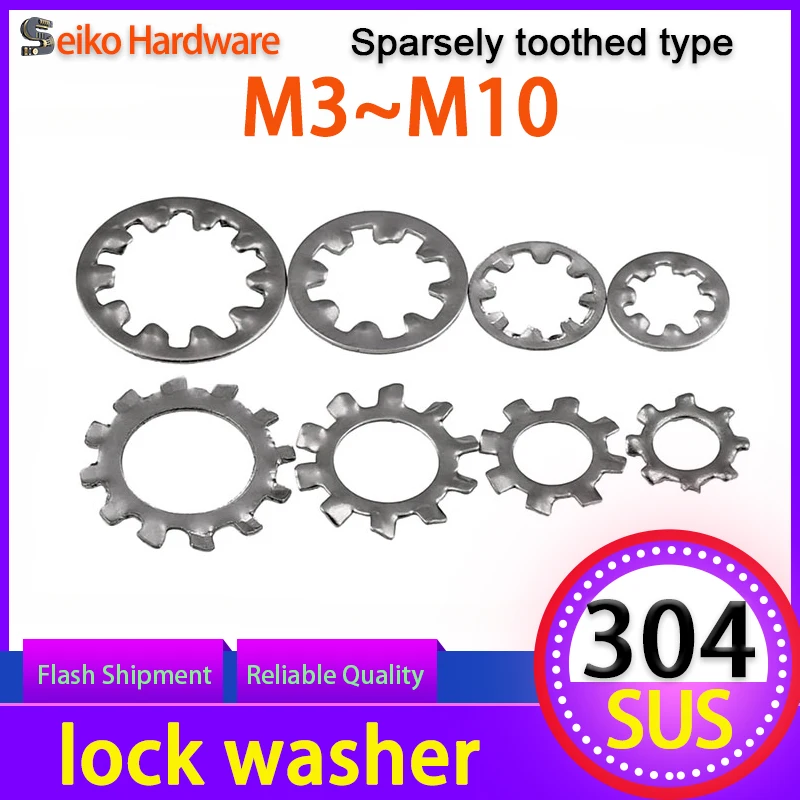 

M3 M4 M5 M6 M8 M10 304 Stainless Steel External Tooth Internal Tooth Anti-skid Gasket Chrysanthemum Meson Anti-skid Washer