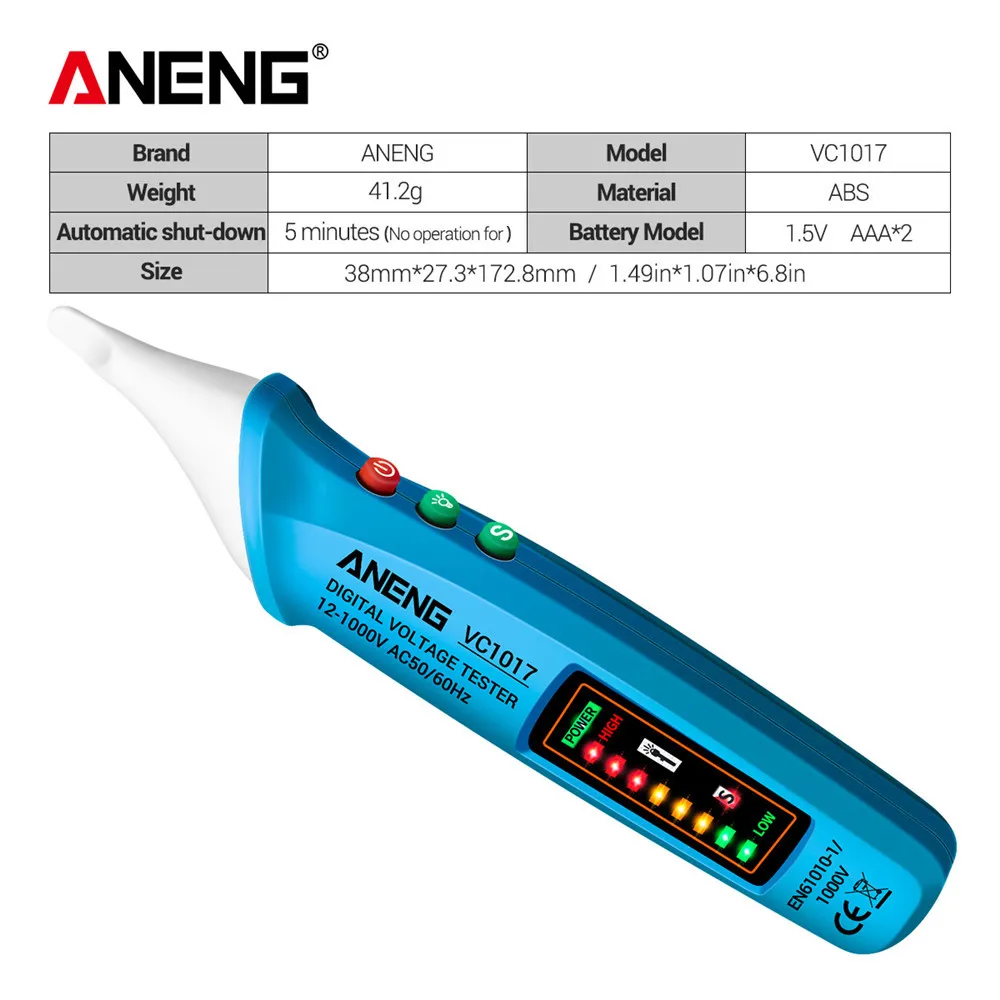 ANENG VC1017 디지털 AC 전압계 멀티미터 펜 NCV 자동 전압계 12-1000V 스마트 센서 테스터 부저 감지기 도구