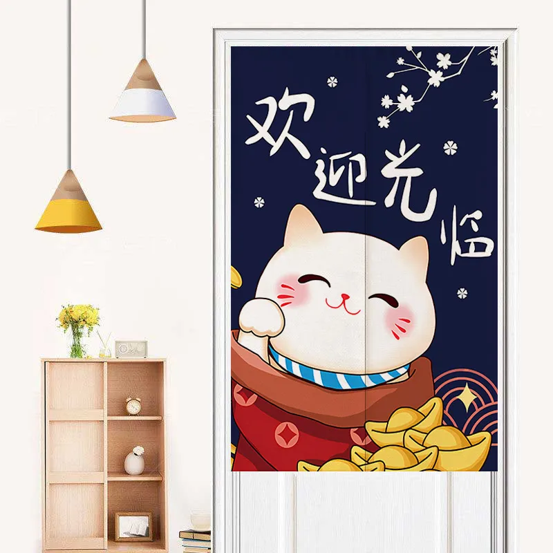 Japanese Style Lucky Cat Printed Door Curtain Partition Kitchen Doorway Decorative Drapes Cafe Restaurant Entrance Half-Curtain 6
