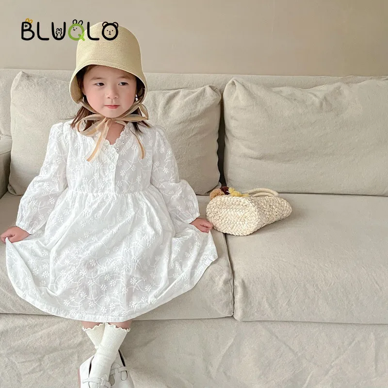 beautiful baby girl skirt 2022 Girls Solid Color Dress Sping Sweet Long Sleeve Princess Party Wedding Dresses Children Kids Casual White Cute Clothes best baby dresses