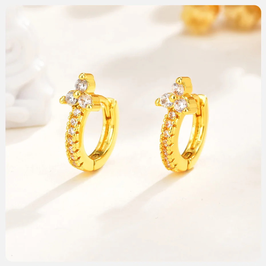 Vnox Luxus-Ohrringe mit farbigem Zirkon für Damen, vergoldete Kristall-Creolen mit drei Blättern, modische Piercing-Schmuckgeschenke – Detail 13