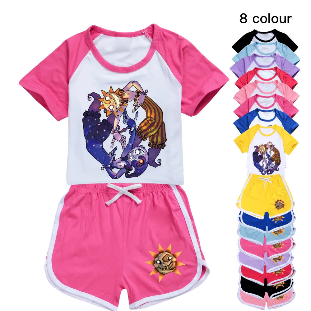 

New Summer Kids Clothes Sundrop&Moondrop Outfits Baby Girls Boys FNAF T-Shirts+Shorts 2pcs Sets Children's Clothing pajamas Suit