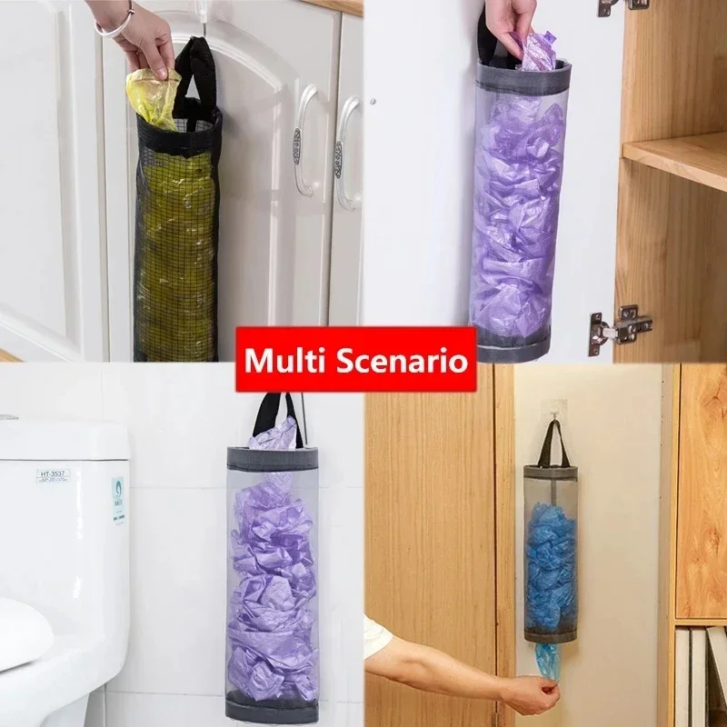 Garbage Bag Holder Home Grocery Bag Holder Wall Mount Plastic Bag Holder Dispenser Hanging Storage Trash Garbage Kitchen Garbage Organizer