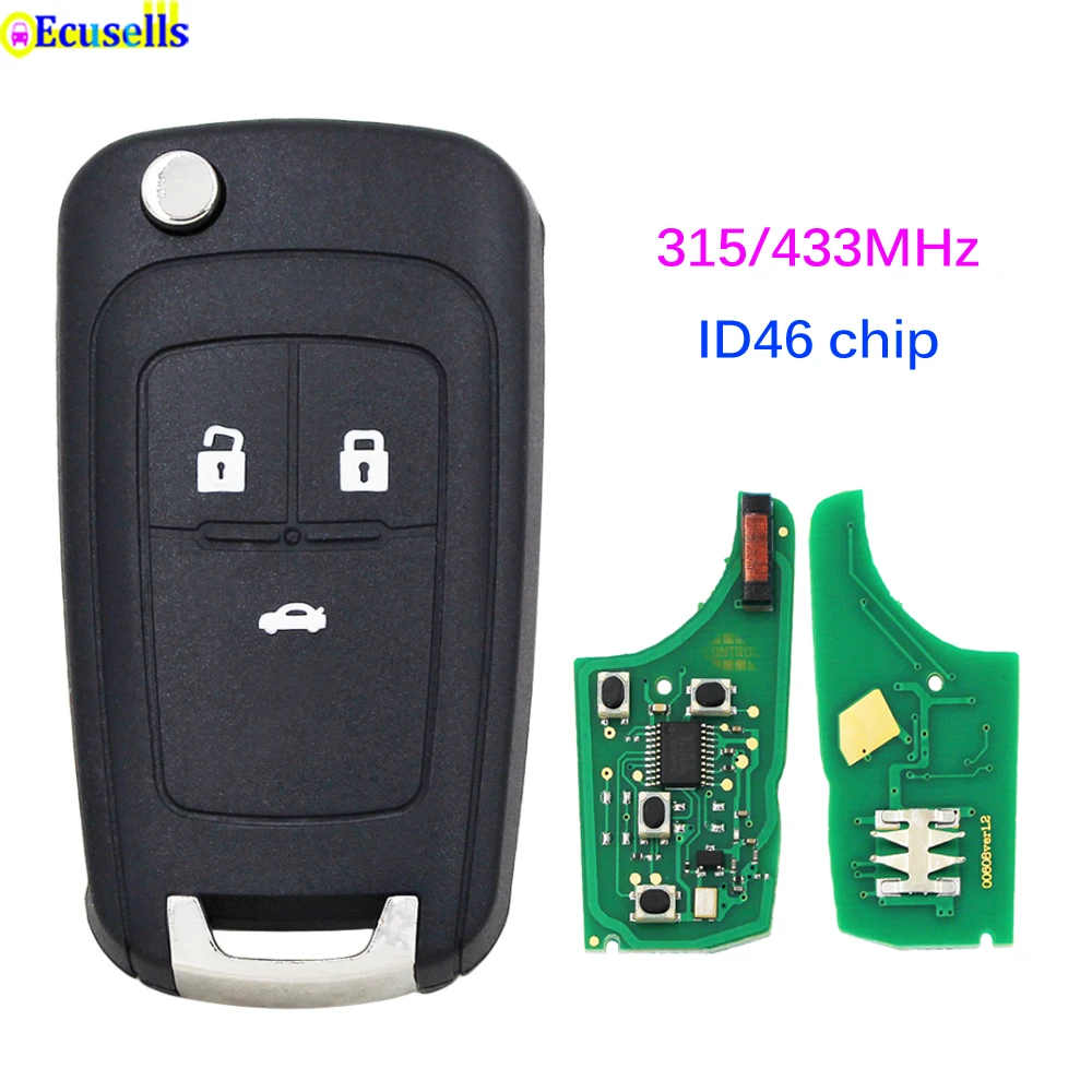 Remote Key Fob 3 Button 433MHz with ID46 Chip for for Chevrolet Cruze Aveo HU100 