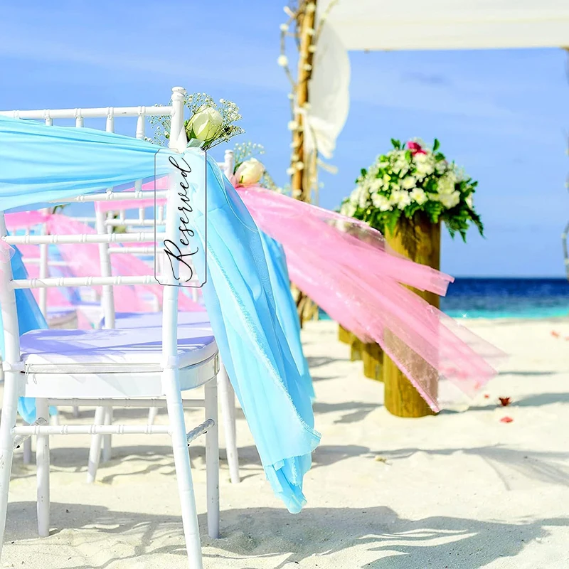 6Pcs Chairs Acrylic Reserved Tag Seating Sign Hanging Reserved Signs With Ribbon for Birthday Wedding Party Restaurant Supplies