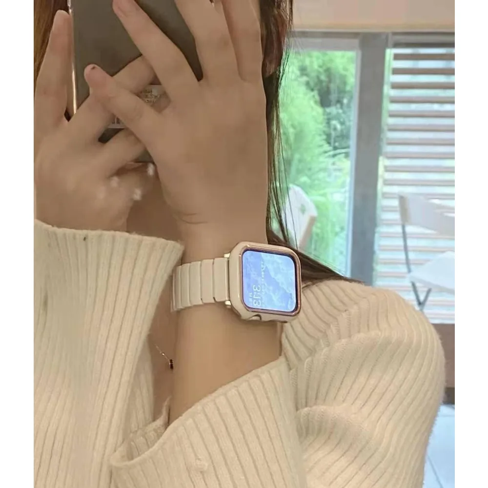 Ceramic Link Bracelet for Apple Watch Series 9 8 7 6 5 SE 4 3 Band iWatch Ultra 2 49mm 45mm 41mm 44mm 40mm 42mm Butterfly Strap