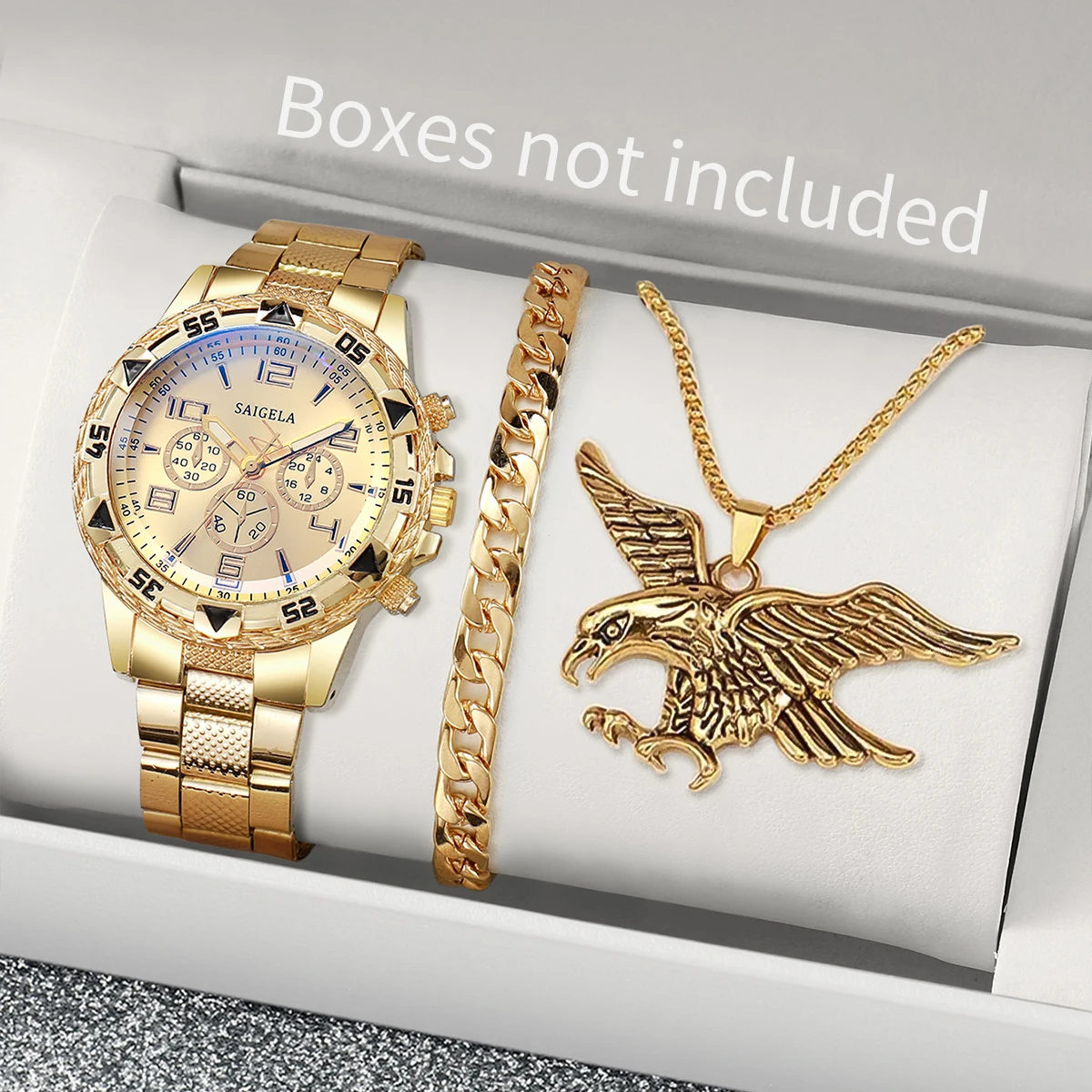 3pcs/set Fashionable Business Men's Watch Casual Hip Hop Style Trendy Watch With Jewelry Set
