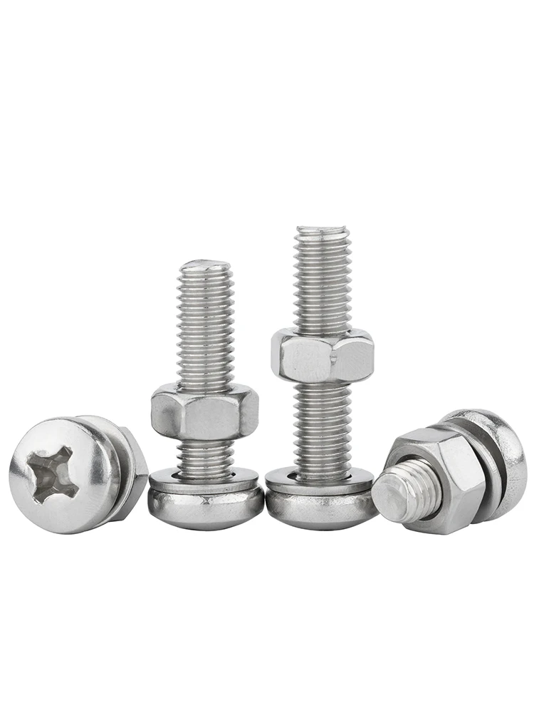 304 Stainless Steel Round Head Phillips Screw Sets Pan Head Cross Bolt  Washer Nut Three Combination M2 M2.5 M3 M4 M5 M6 M8 M10