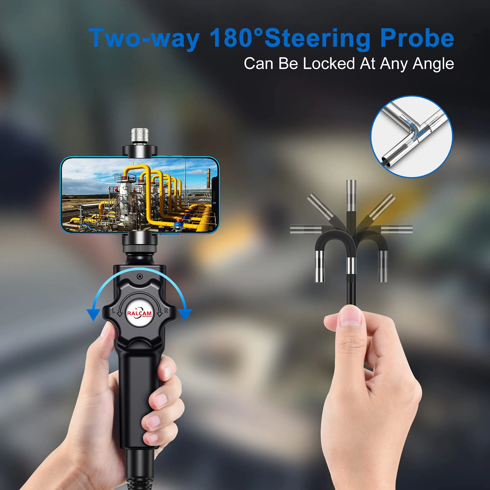 RALCAM Articulating Borescope,Two-Way 8.5mm 2MP Steerable Probe Inspection Camera for Mechanics Compatiable with IOS & Android