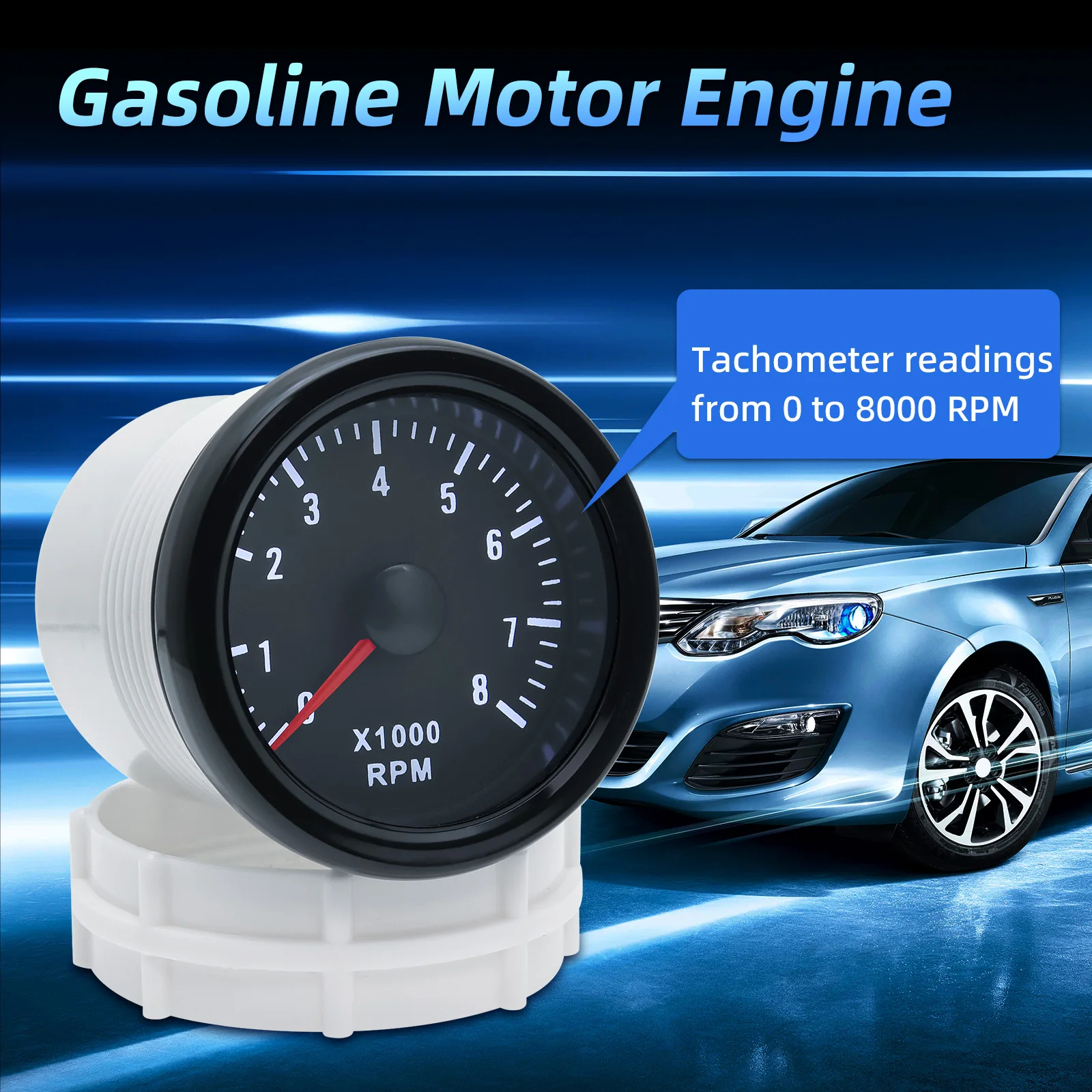 Tachometer Gauge 8000 RPM Car Tachometer 2" 52MM Tacho Meter Electrical Tachometer Gauge For 1-8 Cylinder Gasoline Engine Motor Auto 12V Pointer