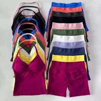Sexy Halter Neck Beautiful Back High Waist Peach Sports Bras Shorts Suit Pilates Gathering Yoga Vest Training Fitness Bra Sets - Image 3