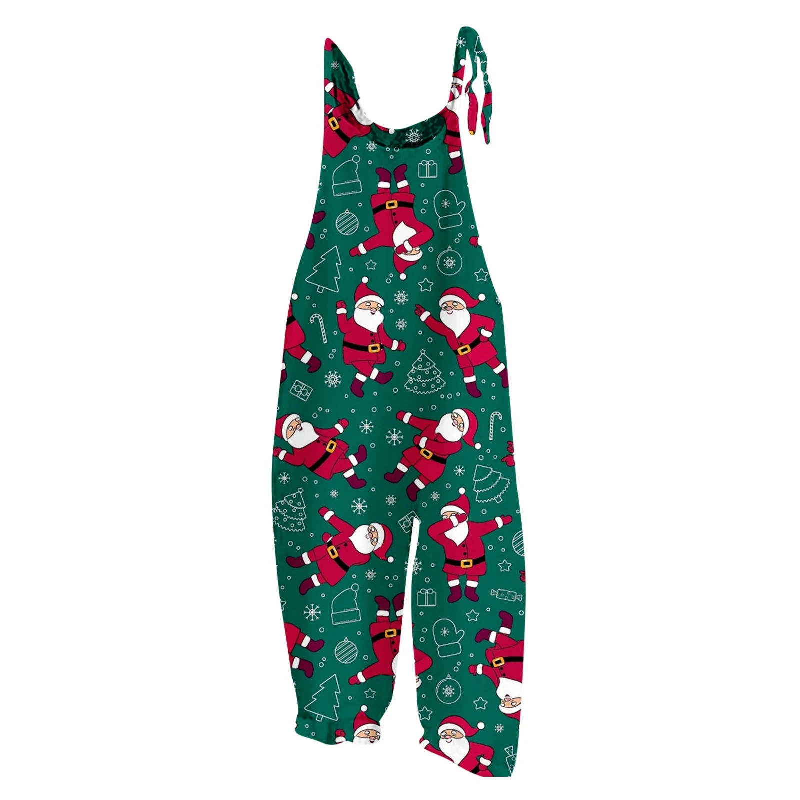 thumbnail image 1 of Mono con estampado navideño para mujer, informal, holgado, con tirantes ajustables, holgado, versátil, con tirantes, pierna ancha y ajustable, 1 of 5