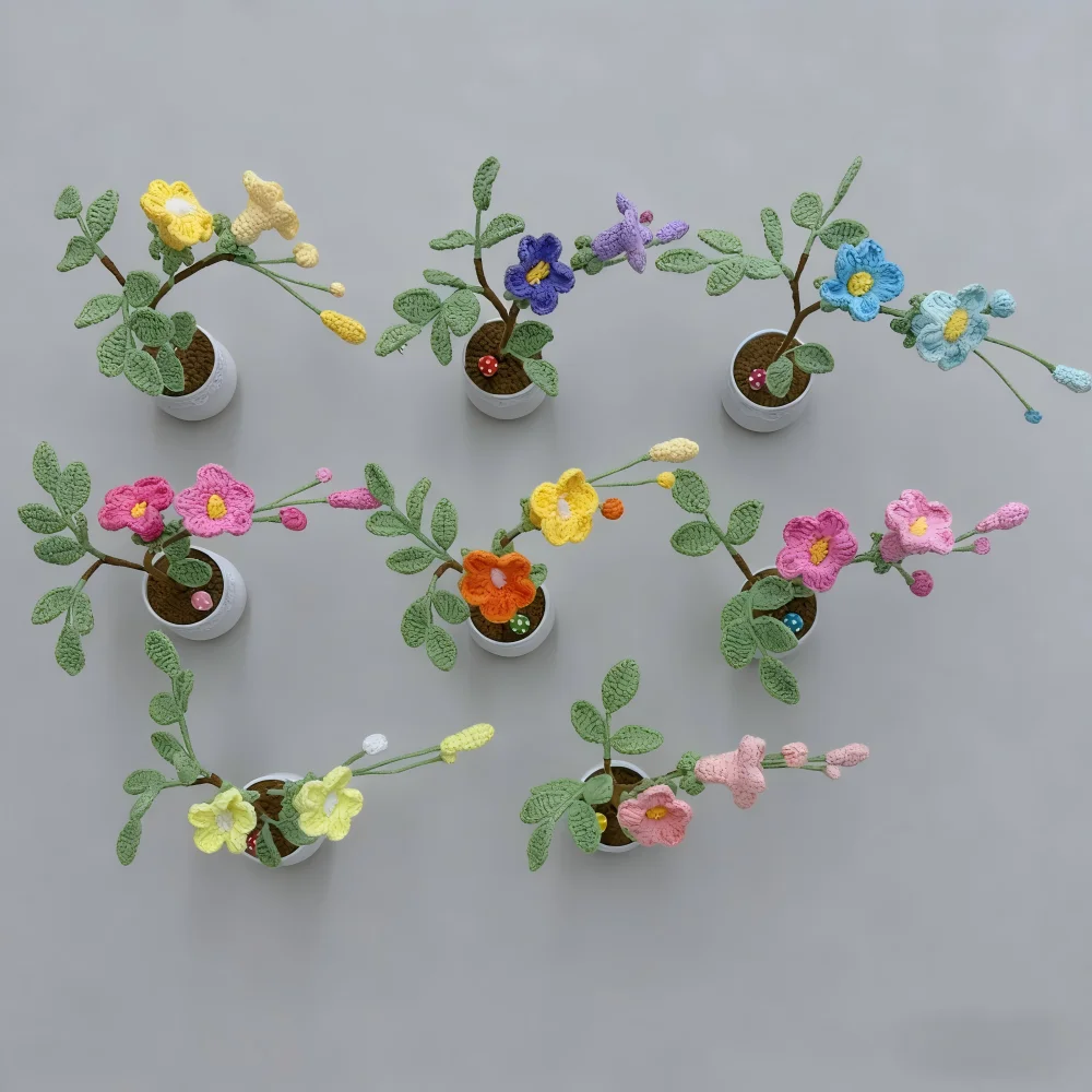 완성된 수제 코바늘 꽃, 링샤오 꽃, 화분, 인조 꽃, 홈 데코레이션, 인조 꽃, 웨딩 장식
