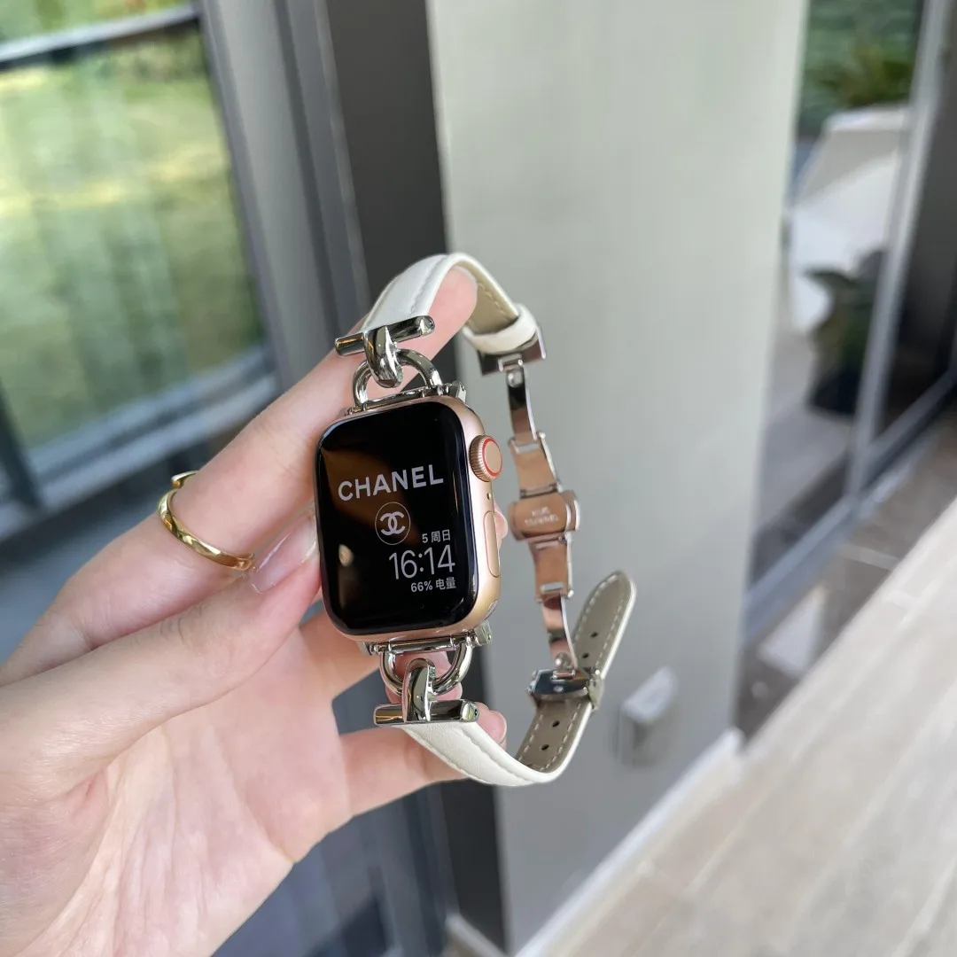 D buckle Rose Gold Butterfly Buckle leather sports strap for Apple