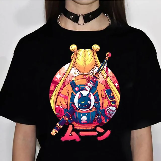 80s Moon Cat tshirt women anime harajuku manga t-shirts female comic graphic Japanese clothes 5