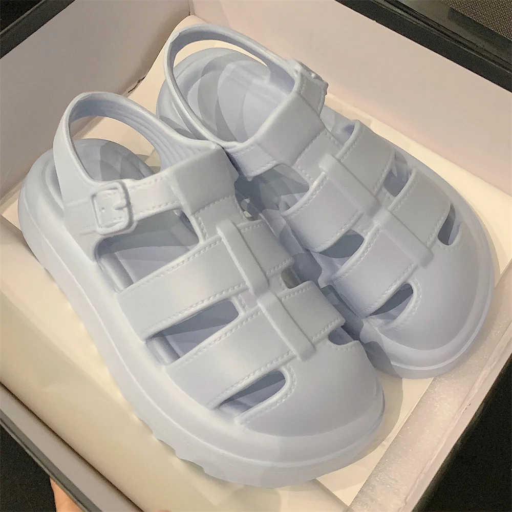 

Сандалии женские в римском стиле, босоножки на толстой подошве, модные простые однотонные гладиаторы, лето 2023