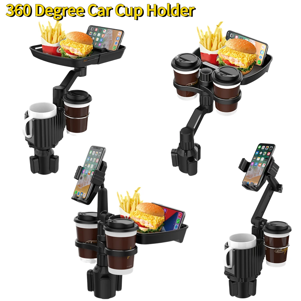 Bandeja Organizadora Para Coche - Gira 360°, Base Ajustable 7.5 Cm, Plástico Negro, 28x23x23 Cm
