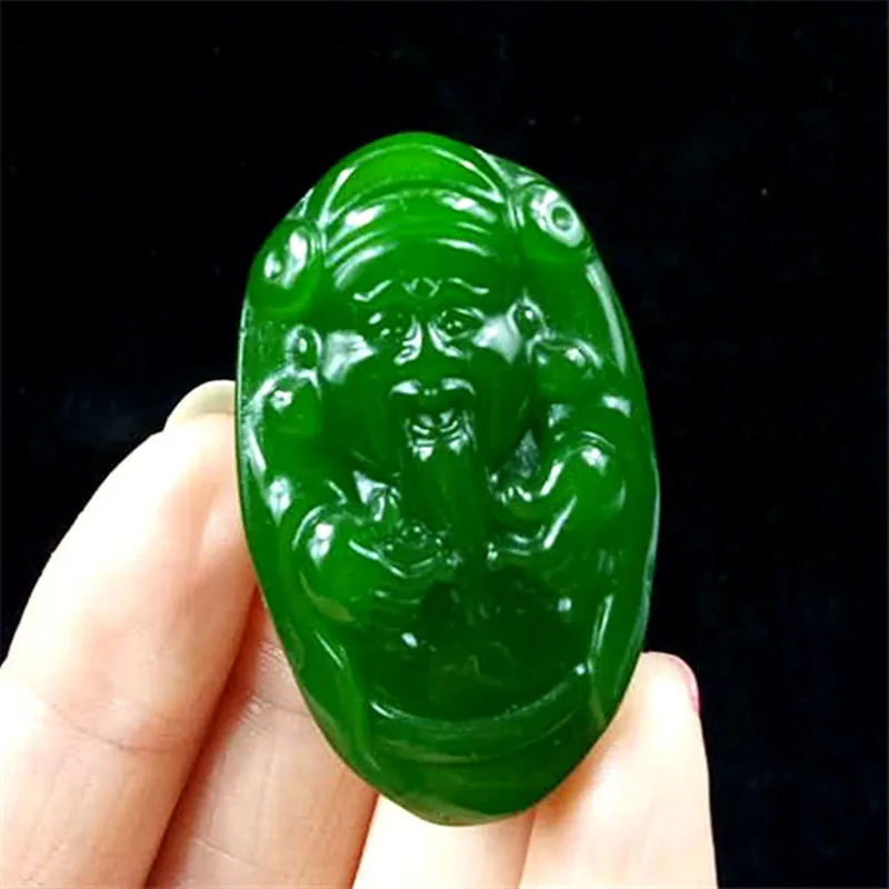 

Natural Jasper Green Jade God of Wealth Pendant Necklace China Hand Carving Jewelry Fashion Jade Pendant Amulet Men Women Gifts