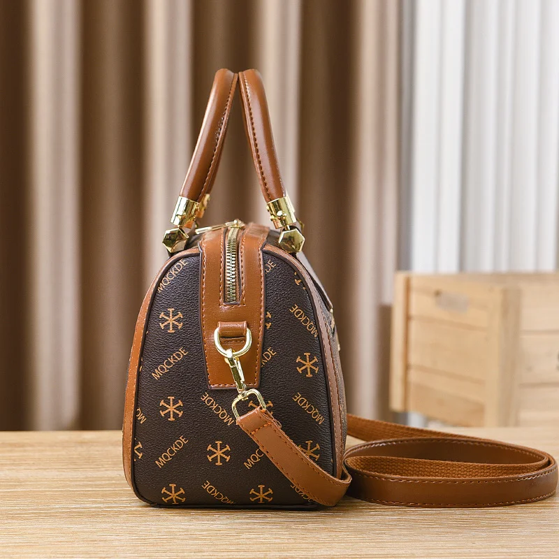 Women's high-end Boston bag 2024 new European and American fashion print handbag can be worn crossbody on one shoulder