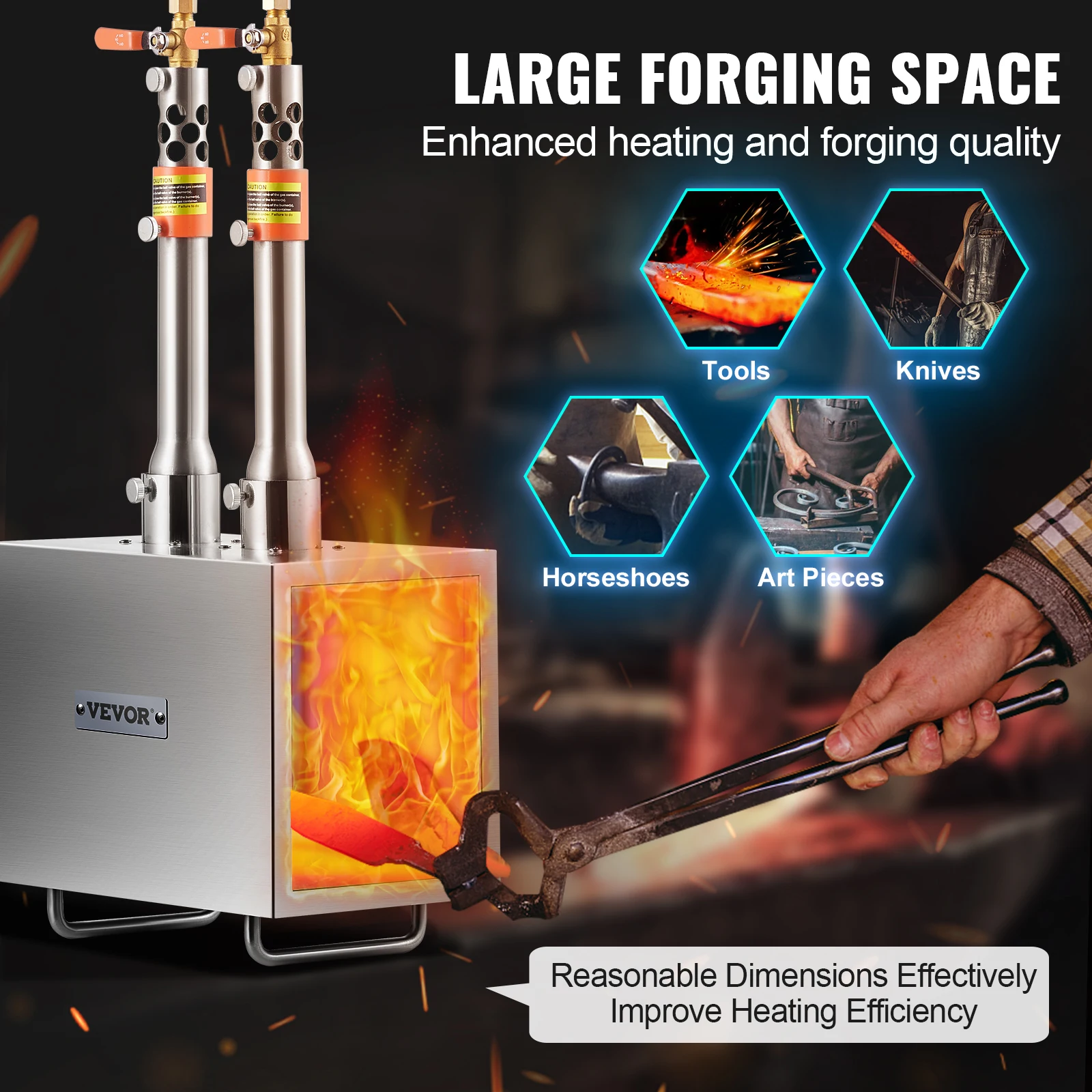 VEVOR Portable Propane Forge Farrier Forge 2600℉ Tool and Knife Making Blacksmithing Gas Square Stainless Steel