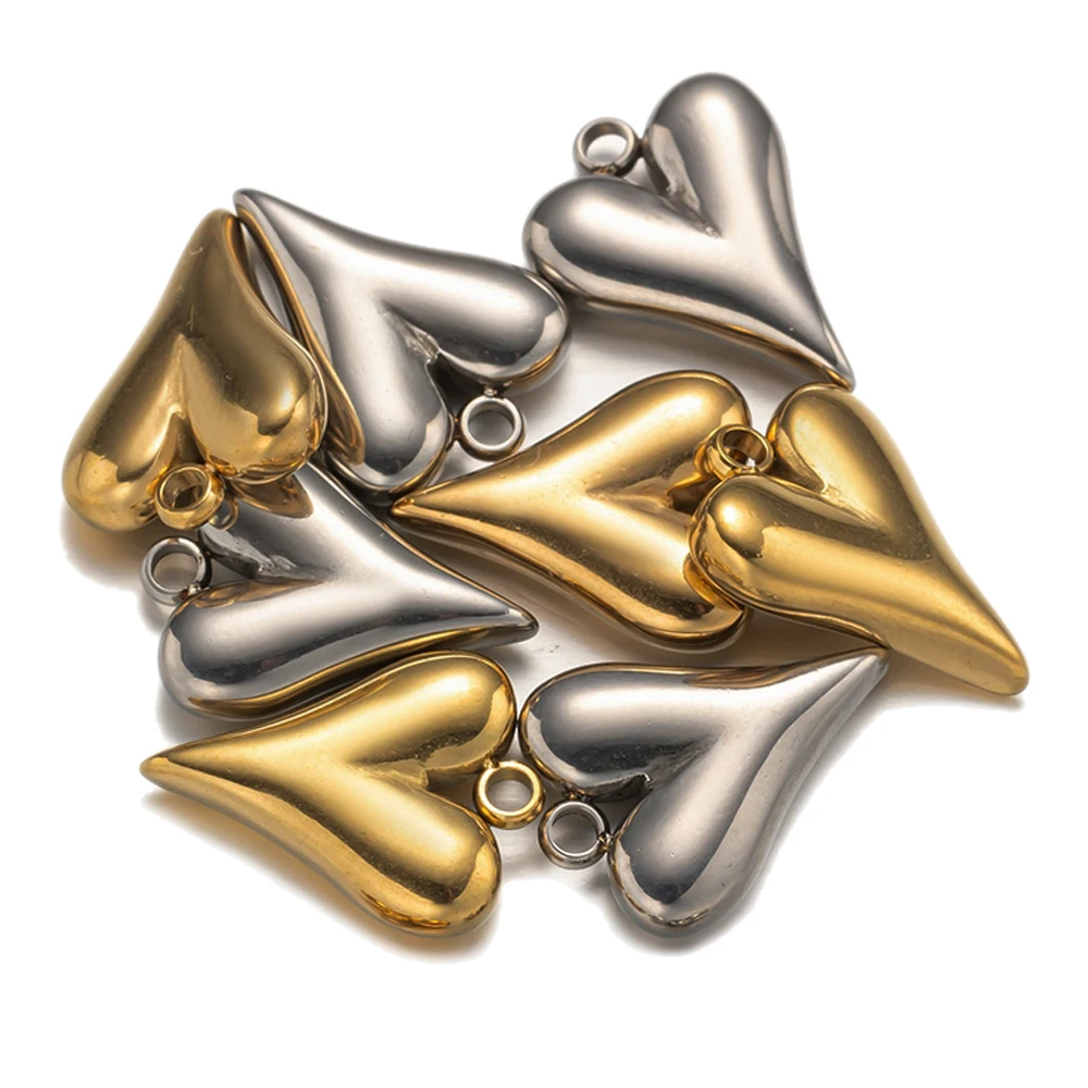 5 Stück 16x12mm Gold Herz Charms Edelstahl 3D Liebe Baumeln Anhänger für Armband Schmuck Finden DIY Halsband Halskette – Detail 2