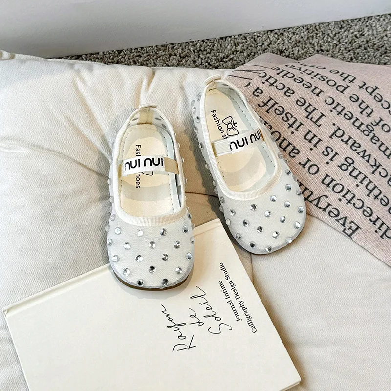 Baby Shoes Mesh Shoes Summer Breathable Lace Mesh Ballet Flats Kids Girls Luxury Brand Design Crystal First Walkers Shoes Baby Children Bling Zapatos