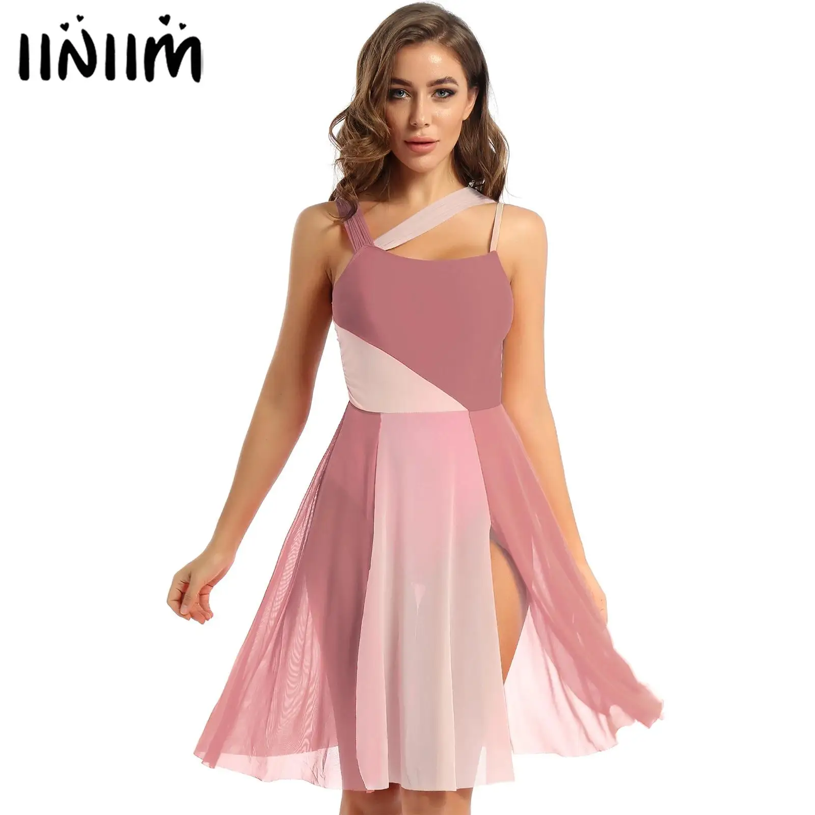 

Женское гимнастическое балетное лирическое танцевальное платье без рукавов, Сетчатое платье с открытыми плечами, Lyrical Современная танцевальная одежда