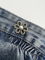 Adjustable Waist Button Set with Elegant Hollow Metal Flower Design (Vintage color)