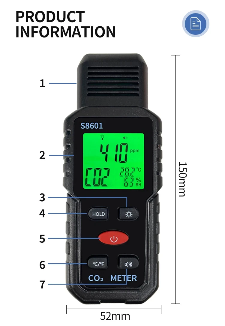 Indoor CO2 Meter Carbon Dioxide Sensor & Alarm NDIR Air Quality Monitor with Tem