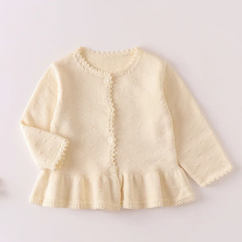 2025 신상 가을 0-3세 아동복  여아 니트 가디건 긴팔 단색   스웨터 코트