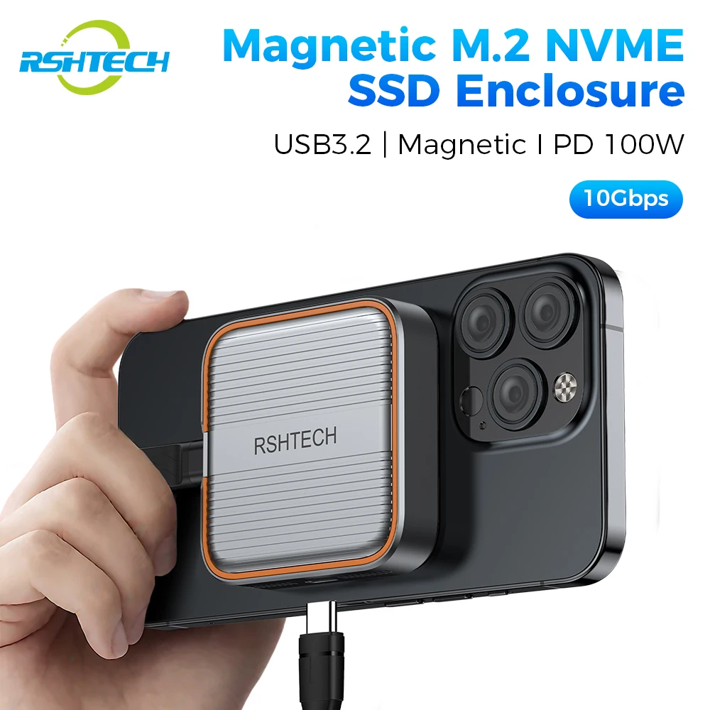 Aluminum 3-in-1 Phone Magnetic SSD Enclosure with PD100W Type-C 10Gbps Data Transmission for M.2 NGFF & NVMe PCle with 2230/2242