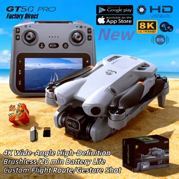 2026 Nuovo GT50 Max Drone 8K HD 6" Controllo schermo 30 minuti Batteria Modalità senza testa Elicottero 360 °   Flip Quadcopter Mini Drone Giocattolo per bambini